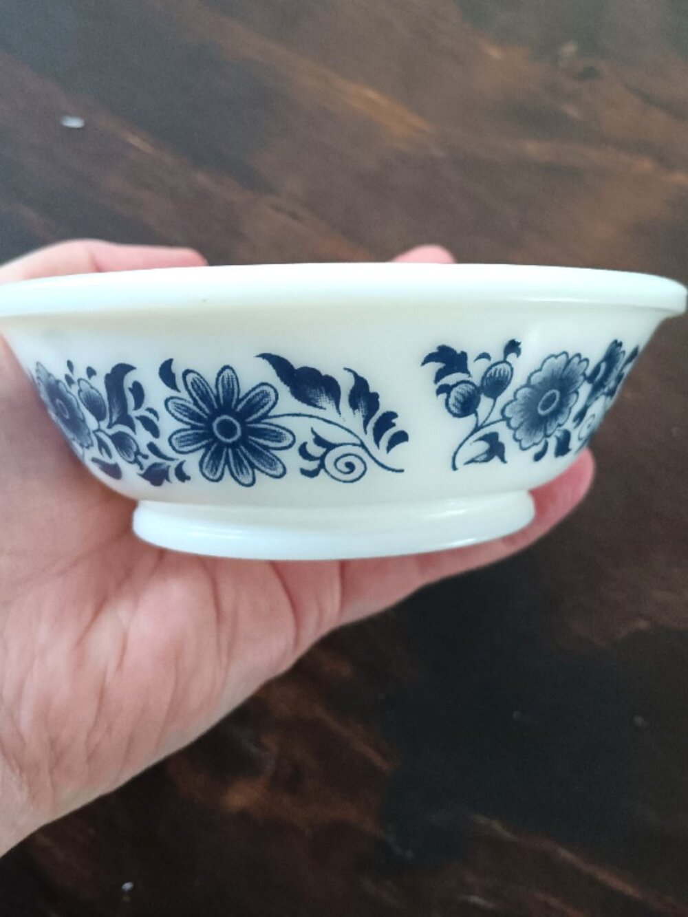 Vintage Blue Floral Milk Glass Small Basin Bowl from Avon